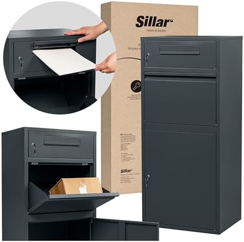 Sillar Paketbriefkasten anthrazit mit Schlüssel – Wetterfester Standbriefkasten für große Post und Pakete draußen (112,3