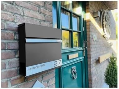 Metzler Briefkasten Anthrazit mit Zeitungsfach - personalisierter Wandbriefkasten aus massivem Stahl | Modell Stencil 2