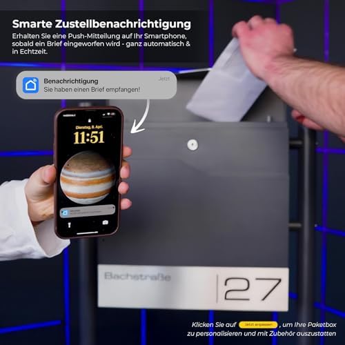 Siebert Metzler Briefkasten Basaltgrau RAL7012 mit Zeitungsfach & Edelstahl Namensschild – langlebig & modern für Ihr Zu