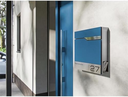 Siebert Metzler Briefkasten Basaltgrau RAL7012 mit Zeitungsfach & Edelstahl Namensschild – langlebig & modern für Ihr Zu