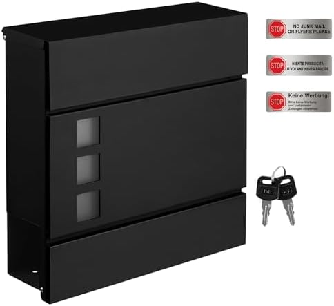 SONGMICS XXL Briefkasten mit Zeitungsfach – moderner, abschließbarer Postkasten für Ihren Vorgarten, anthrazit, einfache