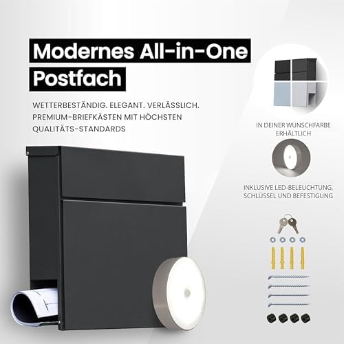 Radius Designer Briefkasten Anthrazit – Personalisierbar mit Lasergravur – Edelstahl V2A für Ihr Zuhause – 10 Jahre Gara