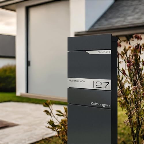 Metzler Standbriefkasten anthrazit RAL 7016 - Wetterfest mit Namensschild & Zeitungsfach | Perfekt für jeden Außenbereic