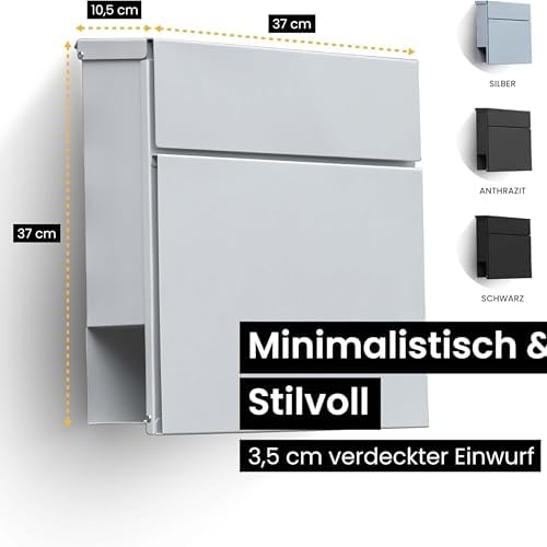 Radius Designer Briefkasten Anthrazit – Personalisierbar mit Lasergravur – Edelstahl V2A für Ihr Zuhause – 10 Jahre Gara