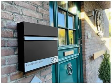 Metzler Briefkasten Anthrazit mit Zeitungsfach - personalisierter Wandbriefkasten aus massivem Stahl | Modell Stencil 2