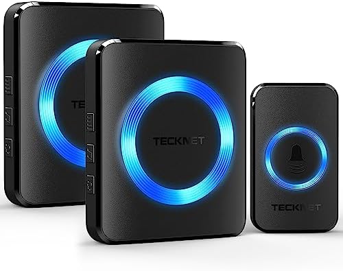TECKNET Funkklingel Set – Wasserdichte Türklingel für Außen, 400m Reichweite, 60 Melodien und LED-Blitz