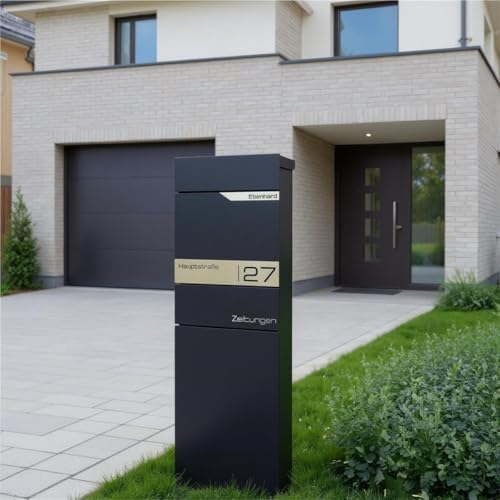Metzler Standbriefkasten anthrazit RAL 7016 - Wetterfest mit Namensschild & Zeitungsfach | Perfekt für jeden Außenbereic