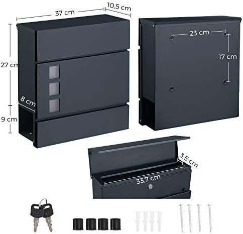 SONGMICS XXL Briefkasten mit Zeitungsfach – moderner, abschließbarer Postkasten für Ihren Vorgarten, anthrazit, einfache