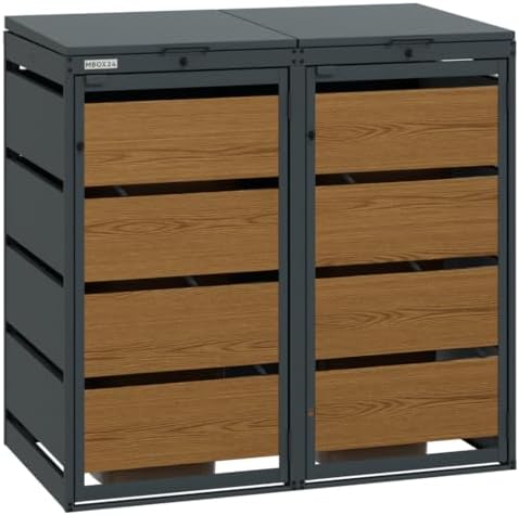 Mülltonnenbox 4er für 120 Liter | Golden Oak | Wetterfeste Mülltonnenverkleidung für den Garten