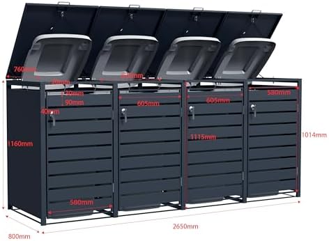 ESTEXO Mülltonnenbox Anthrazit - Robuste Mülltonnenverkleidung mit Deckel für Garten und Terrasse (4 Türen)