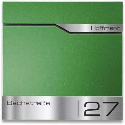 Siebert Metzler Briefkasten Basaltgrau RAL7012 mit Zeitungsfach & Edelstahl Namensschild – langlebig & modern für Ihr Zu