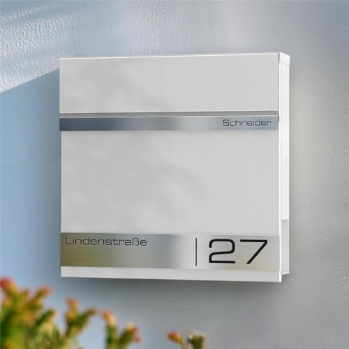 Metzler Briefkasten Anthrazit mit Zeitungsfach - personalisierter Wandbriefkasten aus massivem Stahl | Modell Stencil 2