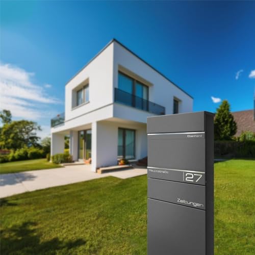 Metzler Standbriefkasten anthrazit RAL 7016 - Wetterfest mit Namensschild & Zeitungsfach | Perfekt für jeden Außenbereic