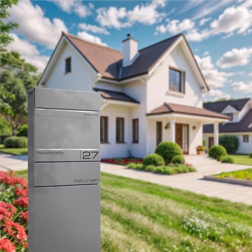 Metzler Standbriefkasten anthrazit RAL 7016 - Wetterfest mit Namensschild & Zeitungsfach | Perfekt für jeden Außenbereic