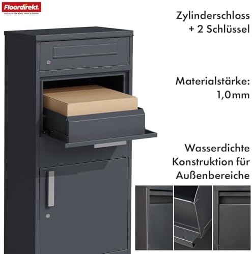 Floordirekt Paketbriefkasten XXL rostfrei und modern mit Zylinderschloss - perfekte Postlösung für Ihr Zuhause