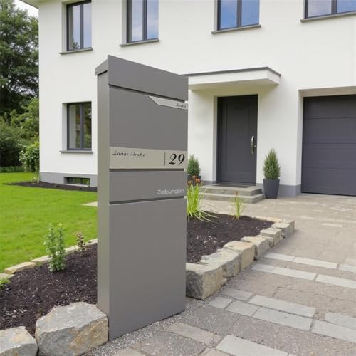 Metzler Standbriefkasten anthrazit RAL 7016 - Wetterfest mit Namensschild & Zeitungsfach | Perfekt für jeden Außenbereic