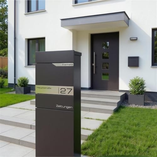 Metzler Standbriefkasten anthrazit RAL 7016 - Wetterfest mit Namensschild & Zeitungsfach | Perfekt für jeden Außenbereic