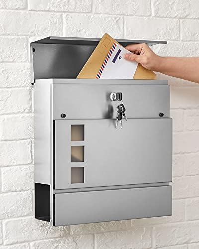 SONGMICS XXL Briefkasten mit Zeitungsfach – moderner, abschließbarer Postkasten für Ihren Vorgarten, anthrazit, einfache