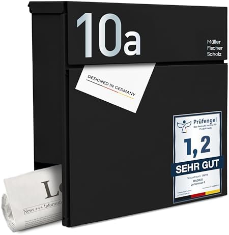 Radius Designer Briefkasten Anthrazit – Personalisierbar mit Lasergravur – Edelstahl V2A für Ihr Zuhause – 10 Jahre Gara