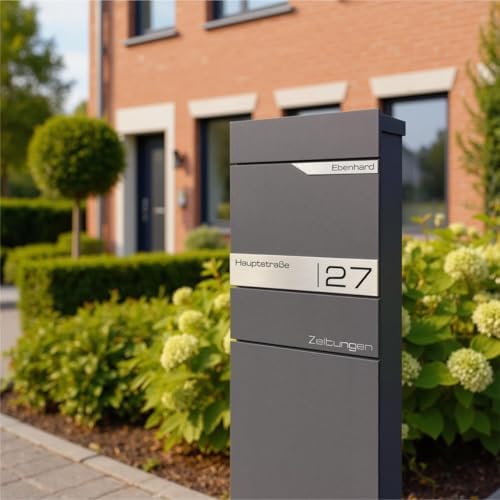 Metzler Standbriefkasten anthrazit RAL 7016 - Wetterfest mit Namensschild & Zeitungsfach | Perfekt für jeden Außenbereic