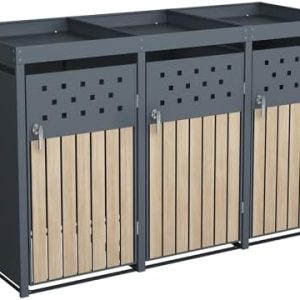 ESTEXO Mülltonnenbox mit Pflanzdach - stilvolle Mülltonnenverkleidung für Ihren Garten - Anthrazit (3 Türen)