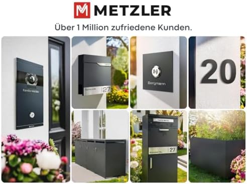Siebert Metzler Briefkasten Basaltgrau RAL7012 mit Zeitungsfach & Edelstahl Namensschild – langlebig & modern für Ihr Zu