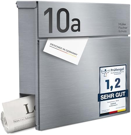 Radius Designer Briefkasten Anthrazit – Personalisierbar mit Lasergravur – Edelstahl V2A für Ihr Zuhause – 10 Jahre Gara