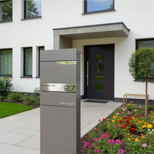 Metzler Standbriefkasten anthrazit RAL 7016 - Wetterfest mit Namensschild & Zeitungsfach | Perfekt für jeden Außenbereic