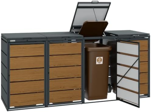 Mülltonnenbox 4er für 120 Liter | Golden Oak | Wetterfeste Mülltonnenverkleidung für den Garten