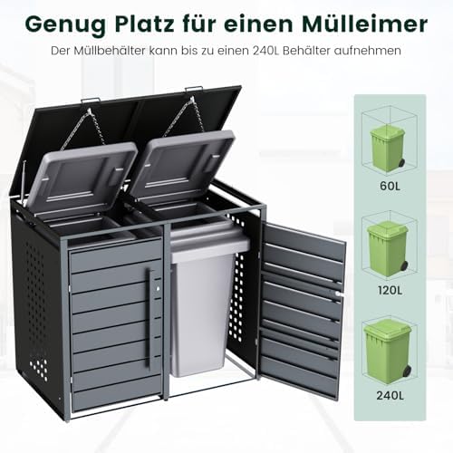 CHOSHOME Mülltonnenbox 4er - Wetterfester & abschließbarer Stahl für 4 Mülltonnen im Garten, erweiterbar, Anthrazit