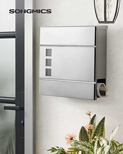 SONGMICS XXL Briefkasten mit Zeitungsfach – moderner, abschließbarer Postkasten für Ihren Vorgarten, anthrazit, einfache