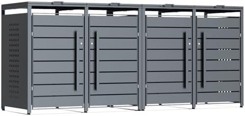 CHOSHOME Mülltonnenbox 4er - Wetterfester & abschließbarer Stahl für 4 Mülltonnen im Garten, erweiterbar, Anthrazit