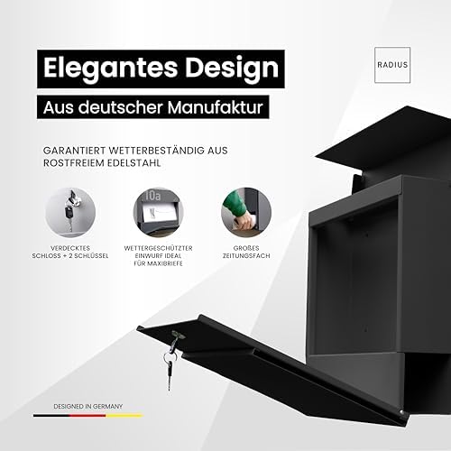 Radius Designer Briefkasten Anthrazit – Personalisierbar mit Lasergravur – Edelstahl V2A für Ihr Zuhause – 10 Jahre Gara