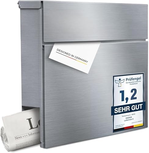 Radius Designer Briefkasten Anthrazit – Personalisierbar mit Lasergravur – Edelstahl V2A für Ihr Zuhause – 10 Jahre Gara