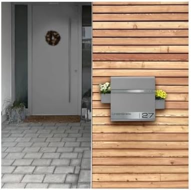 Metzler Briefkasten Anthrazit mit Zeitungsfach - personalisierter Wandbriefkasten aus massivem Stahl | Modell Stencil 2