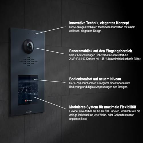 Metzler HD-Türsprechanlage mit App-Steuerung, vandalismussicher für 1-500 Parteien, elegantes Design in Verkehrsweiß RAL