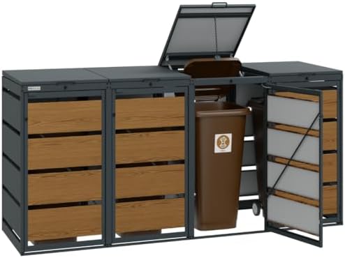 Mülltonnenbox 4er für 120 Liter | Golden Oak | Wetterfeste Mülltonnenverkleidung für den Garten