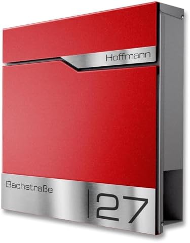 Siebert Metzler Briefkasten Basaltgrau RAL7012 mit Zeitungsfach & Edelstahl Namensschild – langlebig & modern für Ihr Zu