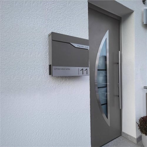 Siebert Metzler Briefkasten Basaltgrau RAL7012 mit Zeitungsfach & Edelstahl Namensschild – langlebig & modern für Ihr Zu