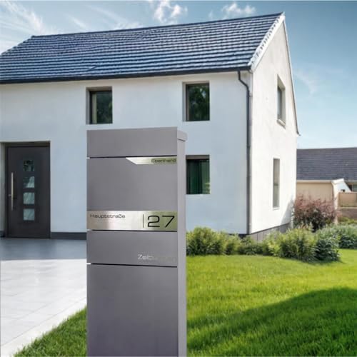 Metzler Standbriefkasten anthrazit RAL 7016 - Wetterfest mit Namensschild & Zeitungsfach | Perfekt für jeden Außenbereic