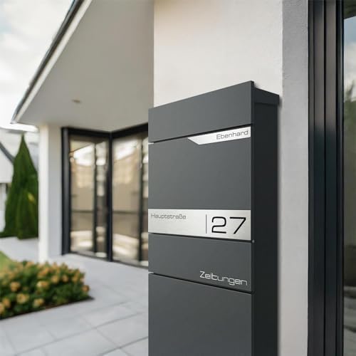 Metzler Standbriefkasten anthrazit RAL 7016 - Wetterfest mit Namensschild & Zeitungsfach | Perfekt für jeden Außenbereic