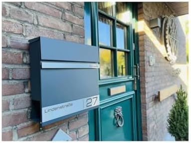 Metzler Briefkasten Anthrazit mit Zeitungsfach - personalisierter Wandbriefkasten aus massivem Stahl | Modell Stencil 2