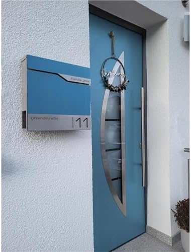 Siebert Metzler Briefkasten Basaltgrau RAL7012 mit Zeitungsfach & Edelstahl Namensschild – langlebig & modern für Ihr Zu