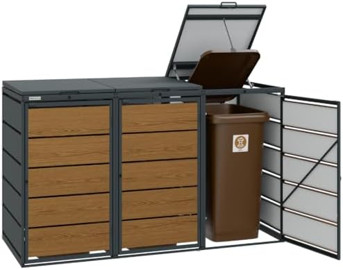 Mülltonnenbox 4er für 120 Liter | Golden Oak | Wetterfeste Mülltonnenverkleidung für den Garten