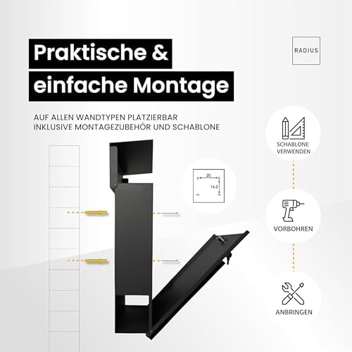 Radius Designer Briefkasten Anthrazit – Personalisierbar mit Lasergravur – Edelstahl V2A für Ihr Zuhause – 10 Jahre Gara
