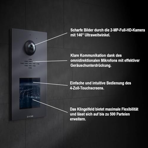 Metzler Video Türsprechanlage HD mit 2 Innenstationen, 146° Weitwinkel, Nachtsicht für Zuhause