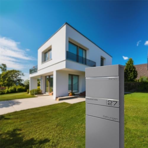 Metzler Standbriefkasten anthrazit RAL 7016 - Wetterfest mit Namensschild & Zeitungsfach | Perfekt für jeden Außenbereic