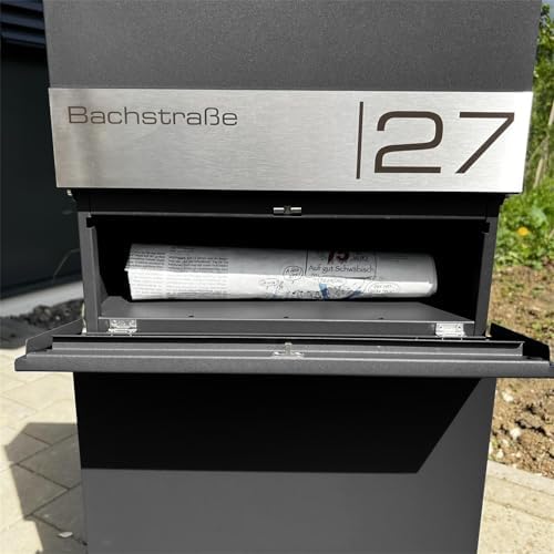 Metzler Standbriefkasten anthrazit RAL 7016 - Wetterfest mit Namensschild & Zeitungsfach | Perfekt für jeden Außenbereic