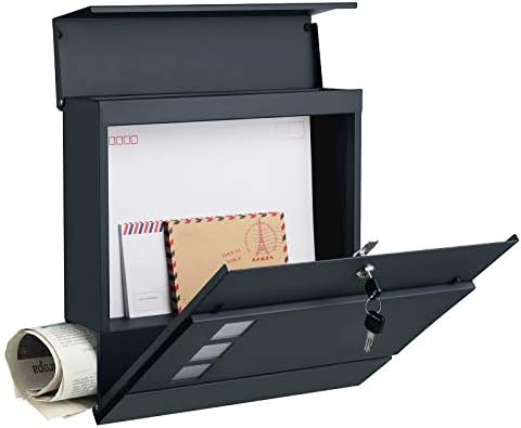 SONGMICS XXL Briefkasten mit Zeitungsfach – moderner, abschließbarer Postkasten für Ihren Vorgarten, anthrazit, einfache