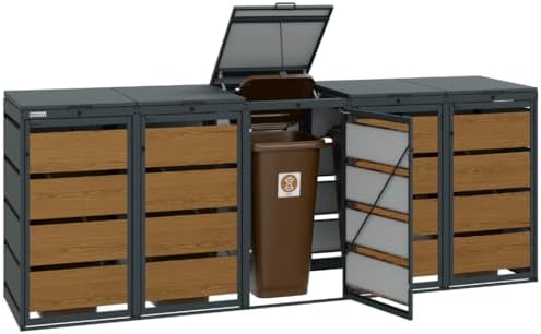 Mülltonnenbox 4er für 120 Liter | Golden Oak | Wetterfeste Mülltonnenverkleidung für den Garten